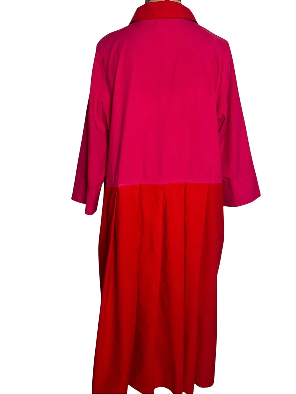 Alembika Orange Pink Colorblock Maxi Shirt Dress Size 2 Oversized Cotton Artsy - Picture 6 of 12
